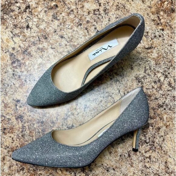NINA Charcoal Metallic Textured Mid Heel Classic Pump Size 6 W - Picture 8 of 11